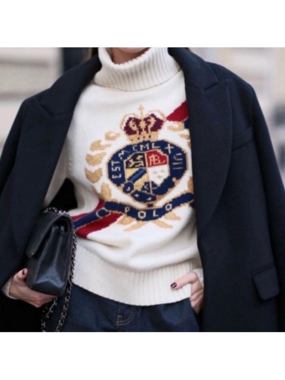 Polo Ralph Lauren CreamRed Intarsia Crest Wool Preppy Turtleneck Sweater XXL NWT - Picture 2 of 16